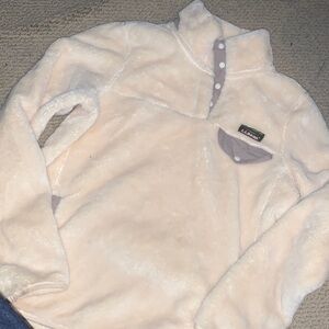 L.L Bean Cream Fleece Pullover with Button Accents XS